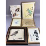 Collection of Chinese ink and watercolour pictures, on silk and paper, mostly depicting birds, the