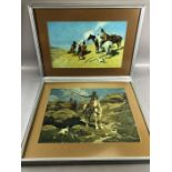 Two framed prints depicting the Old American West: Frank Tenney Johnson 'Ominous Cloud Forms' and