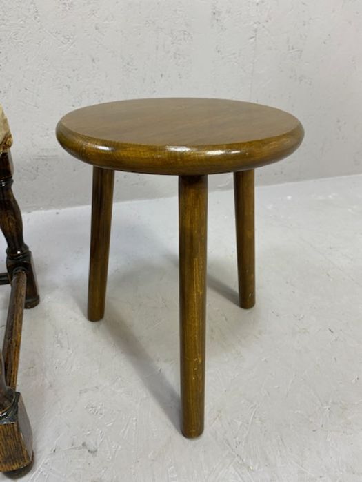 Two small vintage wooden stools, one with padded seat - Image 4 of 4