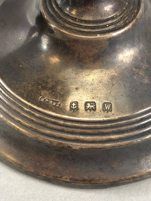 Pair of squat Silver hallmarked candlesticks on circular stepped bases hallmarked for Birmingham - Image 3 of 8