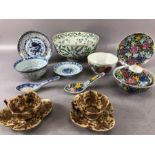 Collection of Chinese ceramics to include large green and white bowl, approx 21.5cm in diameter, a