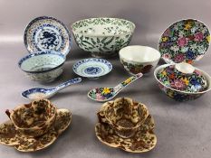 Collection of Chinese ceramics to include large green and white bowl, approx 21.5cm in diameter, a