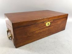 Large Mahogany writing slope with Green baize with brass handles two keys and ink well approx 45 x