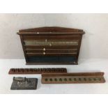 Vintage mahogany snooker scoreboard with brass fittings and slate insert, approx 67cm x 50cm (A/