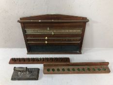 Vintage mahogany snooker scoreboard with brass fittings and slate insert, approx 67cm x 50cm (A/