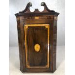 Victorian corner cupboard with inlay detailing and three shaped internal shelves, approx 75cm x 40cm