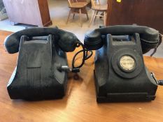 Two Black wind up vintage telephones