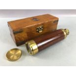 Brass and wooden extendable telescope in wooden box surmounted by an Anchor
