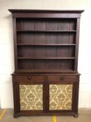 Antique mahogany dresser with three shelves over, two drawers and cupboards under, approx 136cm x