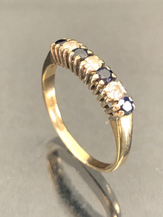 9ct Gold Diamond and Sapphire seven stone ring in claw settings approx size 'S' & 2.8g