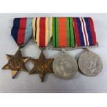 Medals: WWII medal set comprising Africa Star, Defence medal, War medal and 1939-45 star with bar