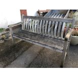 Wooden garden slated bench, approx 147cm in length