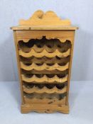 Large pine wine rack, approx 61cm x 37cm x 120cm tall