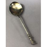 Silver spoon hallmarked for London 1780 with large hammered bowl and maker CH possibly Charles