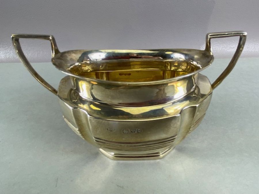 Victorian Silver hallmarked tea service comprising silver Teapot (308g), twin handled sugar bowl ( - Image 11 of 12