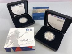 The Royal Mint BRITANNIA: Two coins, The Britannia 2020 UK one Ounce Silver Proof Coin "THE SPIRIT