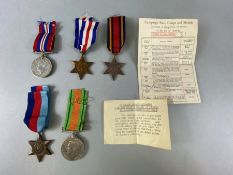 Militaria: Collection of Five WWII medals with ribbons and some paperwork