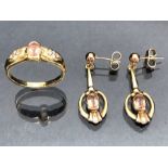 18ct Gold and Platinum Diamond and gem set ring and earring set. Ring size 'N' and approx 6g
