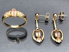 18ct Gold and Platinum Diamond and gem set ring and earring set. Ring size 'N' and approx 6g