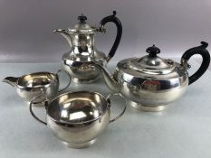 Silver hallmarked tea and coffee set teapot (442g) coffee pot (387g) milk jug (102g) sugar bowl (