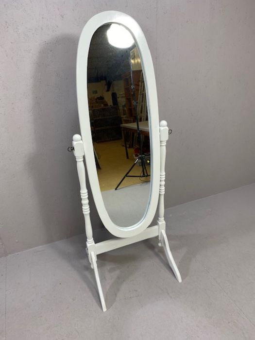 White painted cheval bedroom mirror, approx 115cm tall