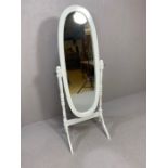 White painted cheval bedroom mirror, approx 115cm tall