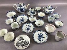 Collection of 18th and 19th Century porcelain Worcester teawares, to include Herringbone teapot