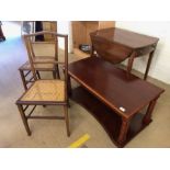 Collection of furniture to include modern coffee table, a pair of rush-seated chairs and a drop leaf