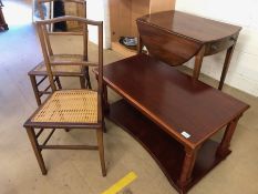 Collection of furniture to include modern coffee table, a pair of rush-seated chairs and a drop leaf