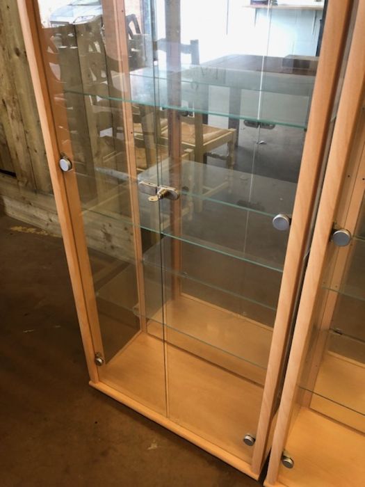 Pair of tall, lockable glass display cabinets, with glass shelves, keys and internal lights, each - Image 4 of 12