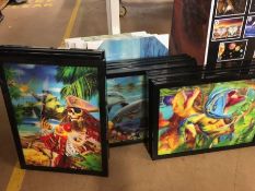 Large collection of framed 3D pictures to include dinosaurs, dolphins, pirates etc