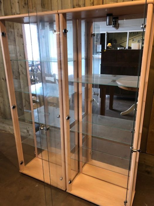 Pair of tall, lockable glass display cabinets, with glass shelves, keys and internal lights, each - Image 8 of 13