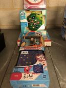 Collection of boxed children's toys and games to include Gator Golf, Mike the Knight, Connect Four