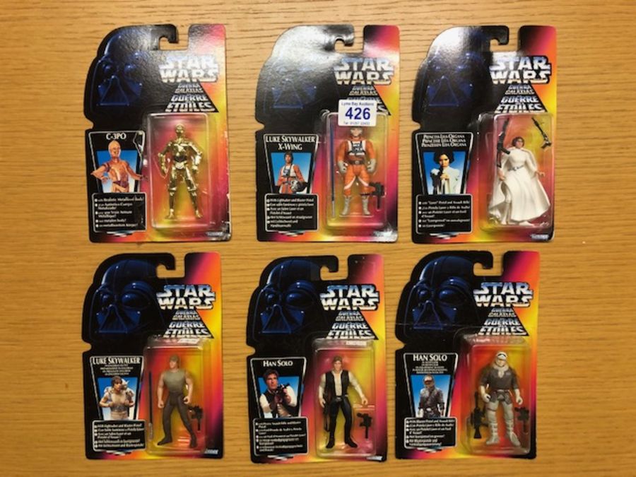 Star Wars action figures in original blister packs (6)