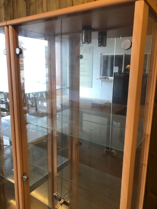 Pair of tall, lockable glass display cabinets, with glass shelves, keys and internal lights, each - Image 2 of 12