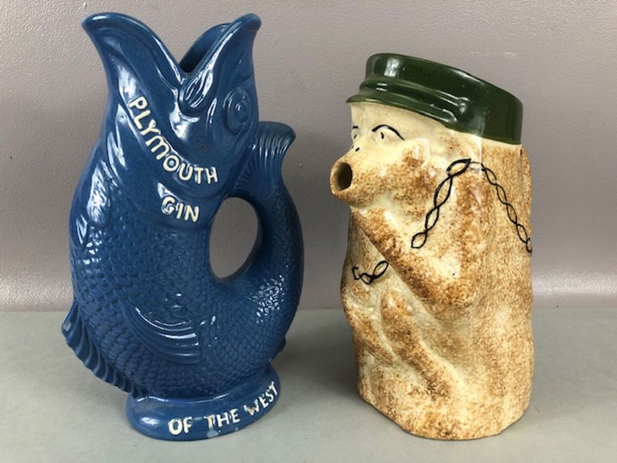 Devon Dartmouth blue Glug fish jug entitled 'Plymouth Gin and The Spirit of the West', approx 24cm - Image 2 of 15