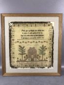 Early 19th Century needlework sampler worked in silk threads on a linen ground, with verse 'All