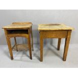 Two side tables or bedside tables, one with drawer, one with shelf under