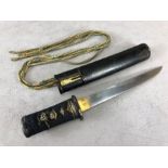 Samarai dagger, Japanese early Edo period Tanto, silver inlaid mounts with Kanzashi hair pin in