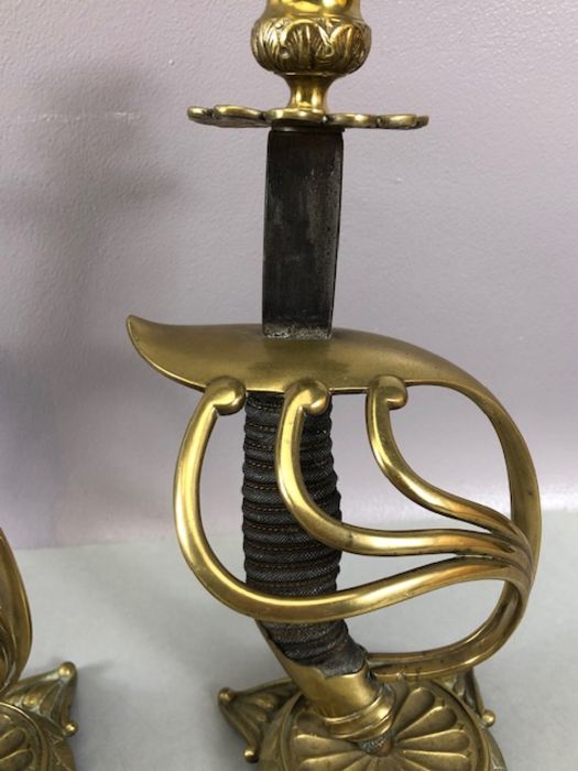 Pair of candlesticks fashioned from cavalry sword handles, decorated brass cast bases and - Image 13 of 15