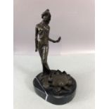 After Milo, an Art Nouveau style bronze sculpture of a lady by a lotus or water lily. Classically