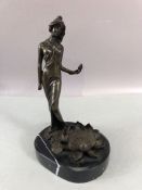 After Milo, an Art Nouveau style bronze sculpture of a lady by a lotus or water lily. Classically