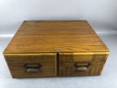 Set of vintage oak index drawers by maker Walter & Powell Ltd, approx 51cm x 41cm x 19cm tall