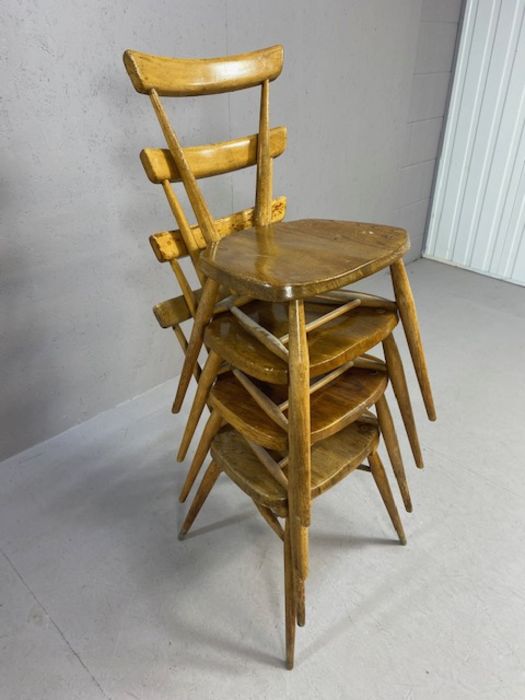 Set of four early Ercol tapered, stick back stacking chairs - Image 2 of 14