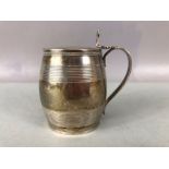 Georgian Silver hallmarked miniature tankard with hinged lid with Lion engraving to lid hallmarked