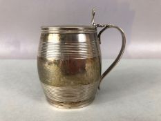 Georgian Silver hallmarked miniature tankard with hinged lid with Lion engraving to lid hallmarked