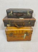 Vintage Luggage: Three leather travelling suitcases, one in snakeskin A/F