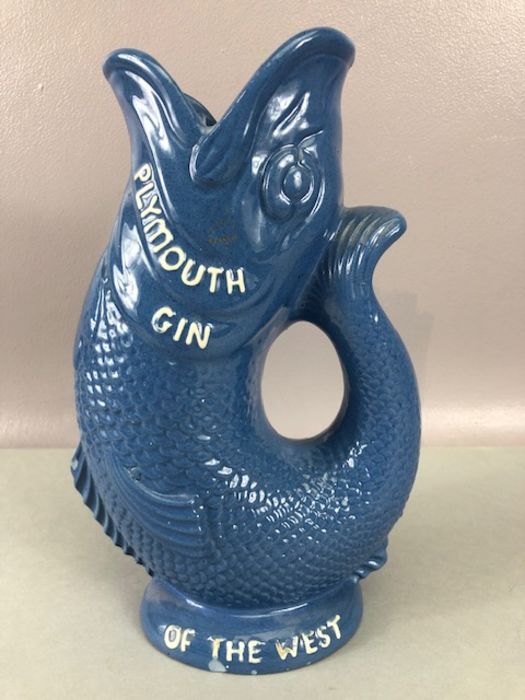 Devon Dartmouth blue Glug fish jug entitled 'Plymouth Gin and The Spirit of the West', approx 24cm - Image 3 of 15