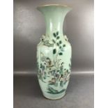 Large Japanese vase, pale green ground, depicting Geishas, with two fixed handles, approx 57cm in