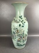 Large Japanese vase, pale green ground, depicting Geishas, with two fixed handles, approx 57cm in